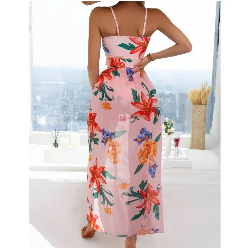 Boho Tropical Floral Print High Waist Bikini Cover up set - Picture 12 of 12